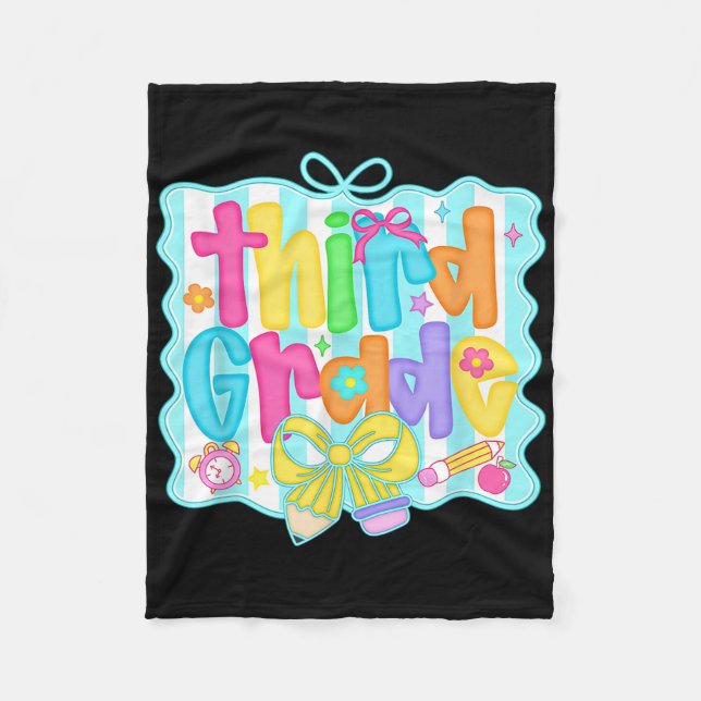 Preppy Third 3rd Grade Teacher Team Bow Back To Sc Fleece Blanket (Front)
