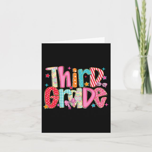 Preppy Third Grade Back To School 3rd Grade Teache Card (Front)