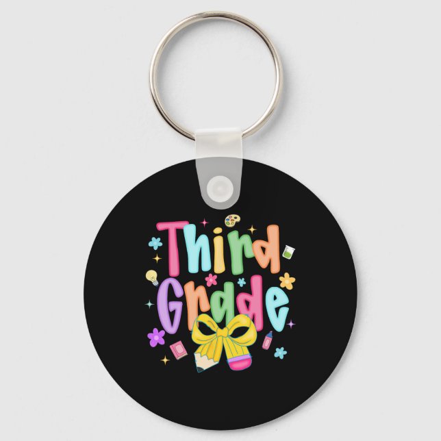 Preppy Third Grade Back To School 3rd Grade Teache Key Ring (Front)