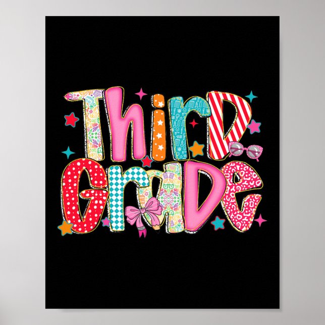 Preppy Third Grade Back To School 3rd Grade Teache Poster (Front)