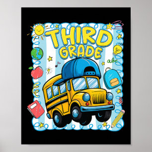 Preppy Third Grade Back To School Funny School Bus Poster