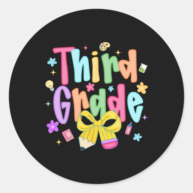 Preppy Third Grade Ck To School 3rd Grade Teachers Classic Round Sticker (Front)