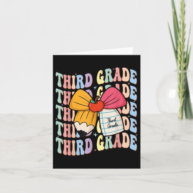 Preppy Third Grade Pencil Coquette Bow Back To Sch Card (Front)
