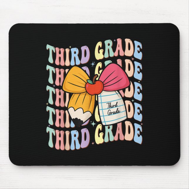 Preppy Third Grade Pencil Coquette Bow Back To Sch Mouse Pad (Front)