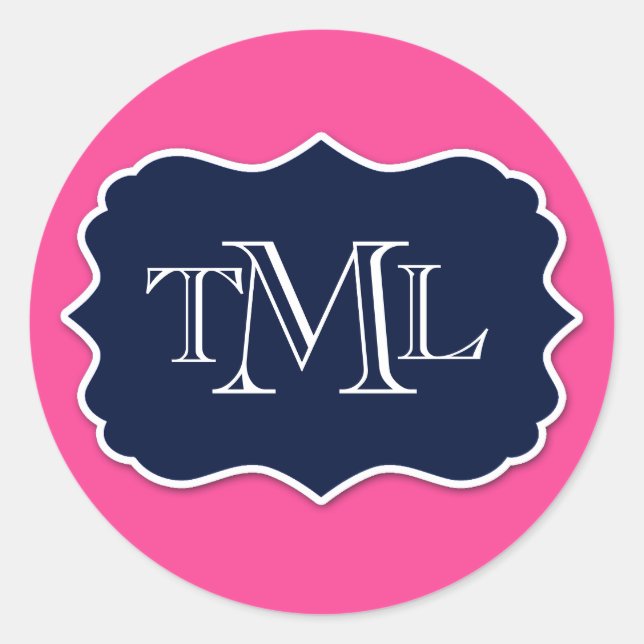 Preppy Three Initial Monogram And Frame Classic Round Sticker (Front)