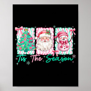 Preppy Tis The Season Santa Snowman Merry Christma Poster