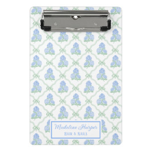 Preppy Trellis Bow Blue & Green Hydrangeas Monogra Mini Clipboard