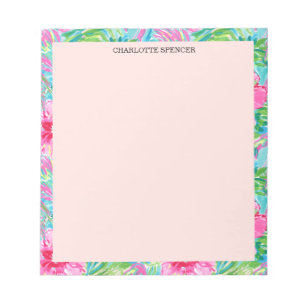 Preppy Tropical Chic Hibiscus Floral Personalised Notepad