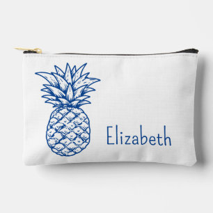 Preppy Tropical Navy Blue Pineapples Personalised Accessory Pouch