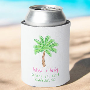 Preppy Tropical Pam Tree Wedding Favour  Can Cooler