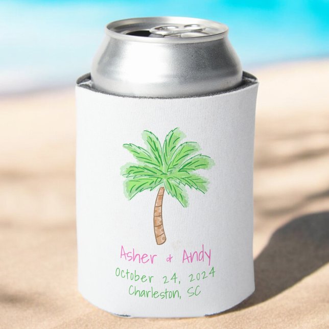 Preppy Tropical Pam Tree Wedding Favour  Can Cooler (Creator Uploaded)