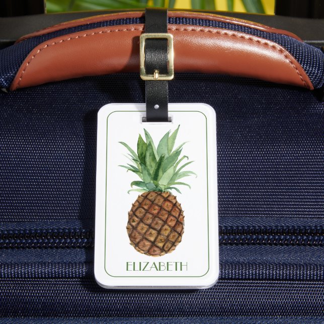 Preppy Tropical Pineapple Personalised Luggage Tag (Front Insitu 2)