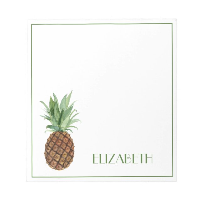 Preppy Tropical Pineapple Personalized Notepad (Front)