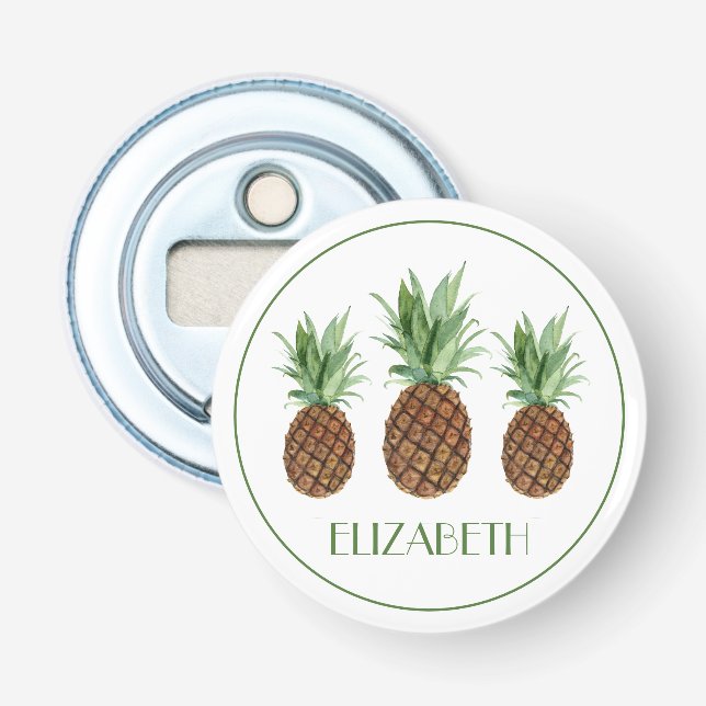 Preppy Tropical Pineapples Personalised Bottle Opener (Front)