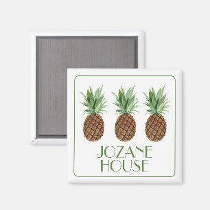 Preppy Tropical Pineapples Personalised Magnet