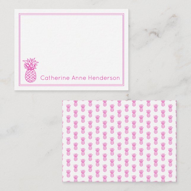Preppy Tropical Pink Pineapple Personalised Card (Front/Back)