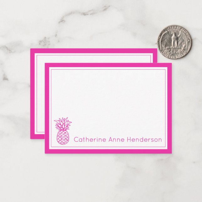 Preppy Tropical Pink Pineapple Personalised Card (Front/Back In Situ)