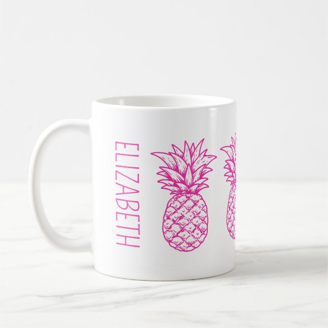 Preppy Tropical Pink Pineapple Personalised Coffee Mug (Left)