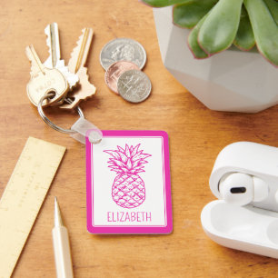 Preppy Tropical Pink Pineapple Personalised Key Ring