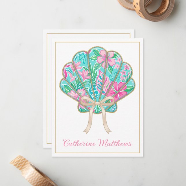 Preppy Tropical Seashell Personalised Card (Front/Back In Situ)