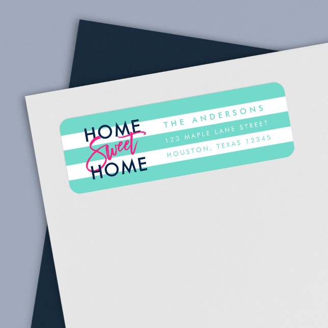 Preppy Turquoise and White Stripes Home Sweet Home (Creator Uploaded)