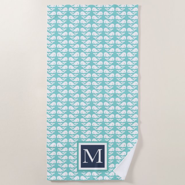 Preppy Turquoise Whale ⎥ Monogram Beach Towel (Front)