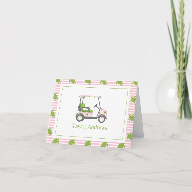 Preppy Turtles Palm Beach Golf Cart Thank You Card (Front)