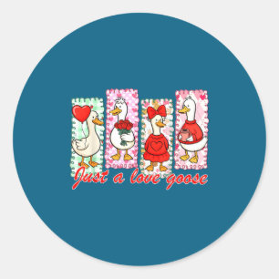 Preppy Valentine Just A Love Silly Goose Duck Girl Classic Round Sticker