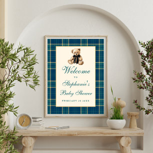 Preppy Vintage Teddy Bear Baby Shower Welcome Sign