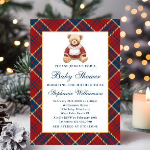 Preppy Vintage Teddy Bear Christmas Baby Shower Invitation