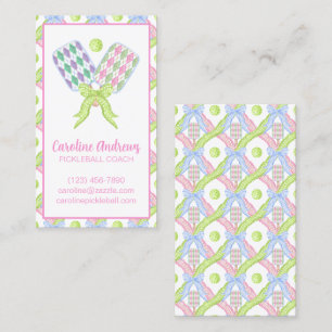 Preppy Watercolor Argyle Pickleball Paddles Business Card
