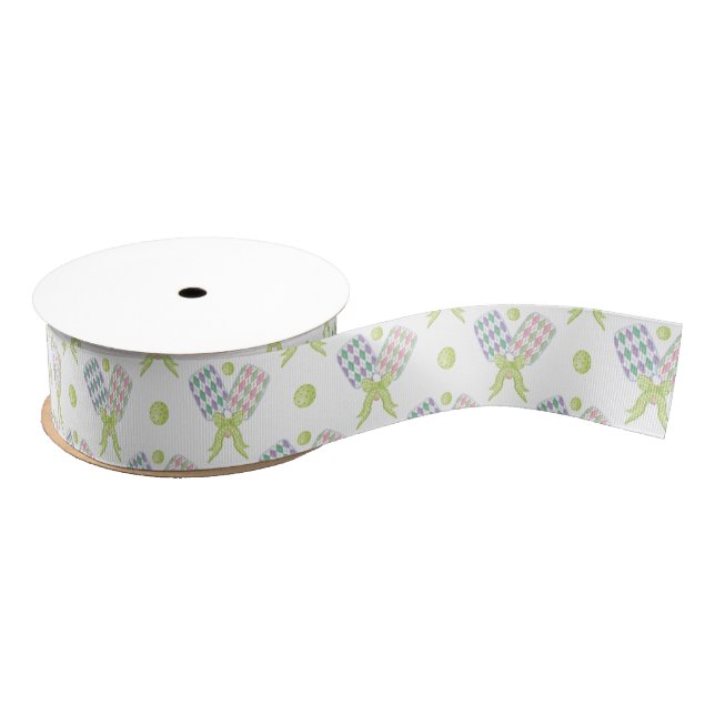 Preppy Watercolor Argyle Pickleball Paddles Grosgrain Ribbon (Spool)