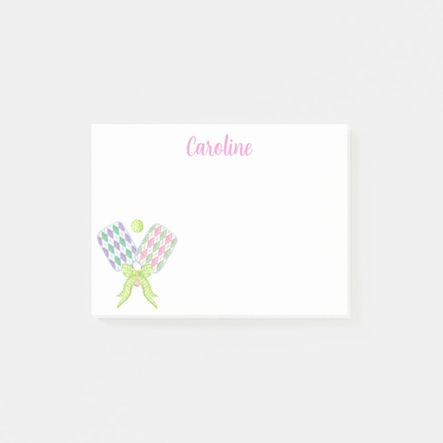 Preppy Watercolor Argyle Pickleball Paddles Post-it Notes (Front)