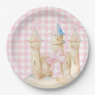Preppy Watercolor Beach Sand Castle Party Paper Plate