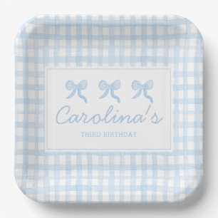 Preppy Watercolor Blue Gingham Personalised Paper Plate
