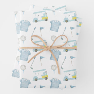 Preppy Watercolor Blue Golf Polo Shirt Wrapping Paper Sheet