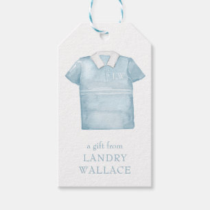 Preppy Watercolor Blue Monogram Golf Polo Shirt Gift Tags