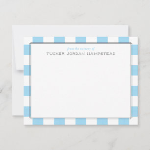 Preppy Watercolor Blue Stripes Baby Boy Thank You Card