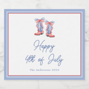 Preppy Watercolor Bows 4th Of July Beer Bottle Label