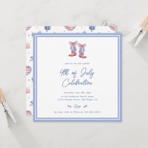 Preppy Watercolor Bows 4th Of July Invitation