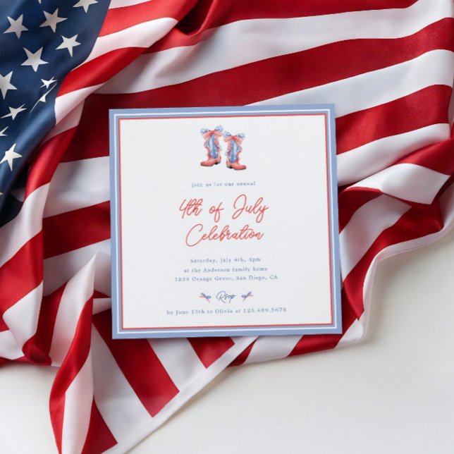 Preppy Watercolor Bows 4th Of July Invitation (Creator Uploaded)