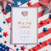 Preppy Watercolor Bows 4th Of July Invitation