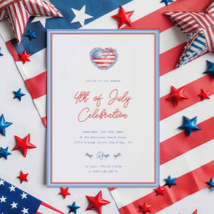 Preppy Watercolor Bows 4th Of July Invitation