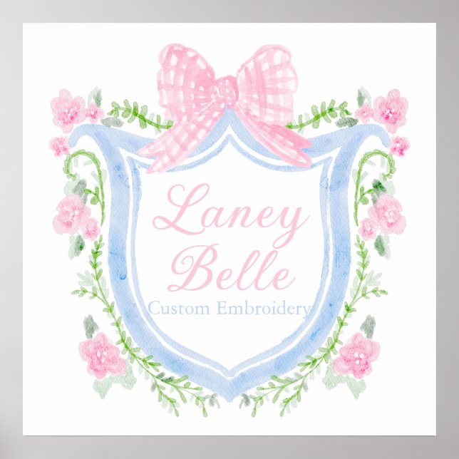 Preppy Watercolor Bows Logo Digital Download Poster (Front)