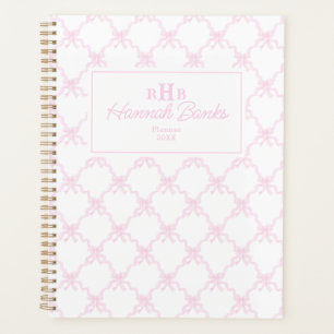 Preppy Watercolor Bows Trellis Monogram Planner