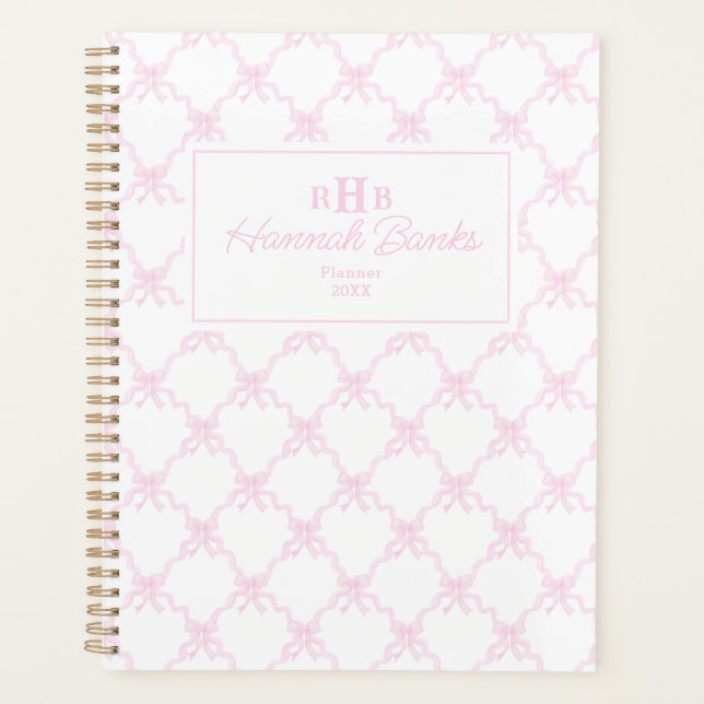 Preppy Watercolor Bows Trellis Monogram Planner (Front)
