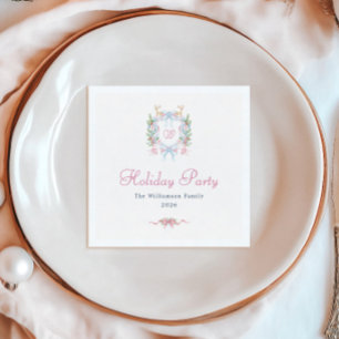 Preppy Watercolor Christmas Holiday Party Initial Napkin