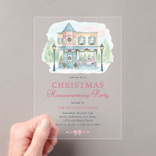 Preppy Watercolor Christmas Housewarming Invite Acrylic Invitations