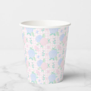 Preppy Watercolor Floral Gingham Birthday Paper Cups