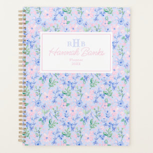 Preppy Watercolor Flowers Monogram Planner